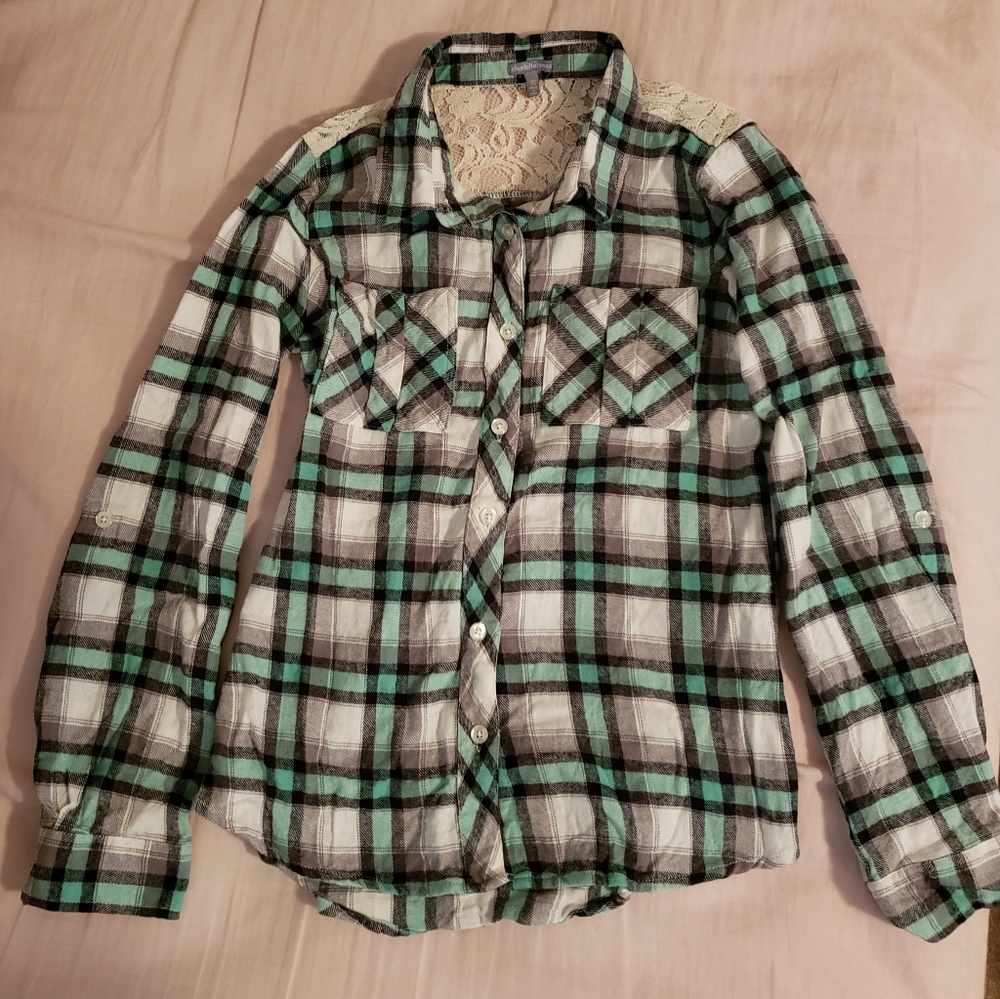 Charlotte Russe Lacey Flannel Shirt Womens
